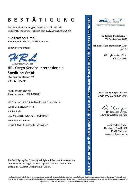 HRL Cargo-Service GmbH, Gesellschaft, Tiefkühllagerung, Qualität, Technik, Erfolg, Mitarbeiter, Leistung, kompetent, Kühllagerung, Schwerpunkt, Tradition, Lebensmittelzulieferindustrie, Ware, Lebensmitte, Lübeck, Logistik, Steinrader Damm 21, auditpartner