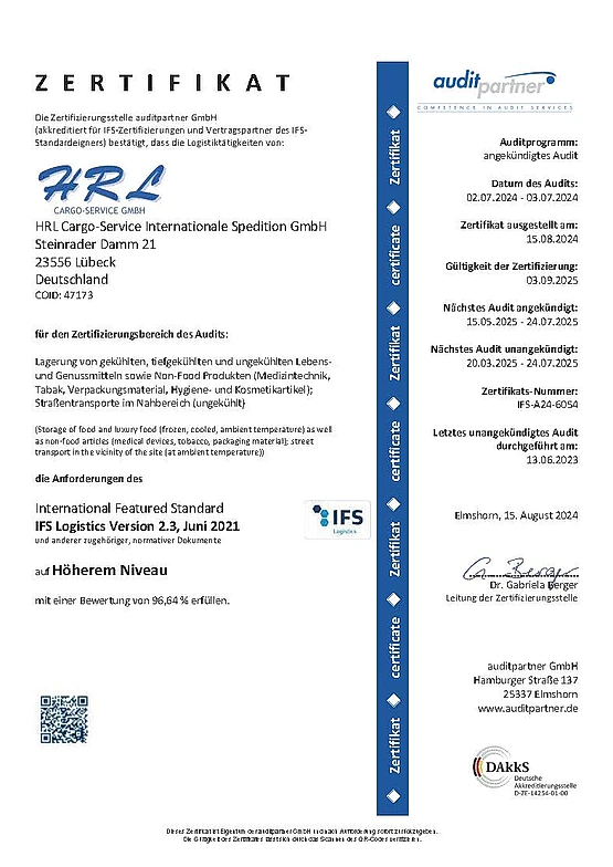 HRL Cargo-Service GmbH, Gesellschaft, Tiefkühllagerung, Qualität, Technik, Erfolg, Mitarbeiter, Leistung, kompetent, Kühllagerung, Schwerpunkt, Tradition, Lebensmittelzulieferindustrie, Ware, Lebensmitte, Lübeck, Logistik, Steinrader Damm 21, auditpartner