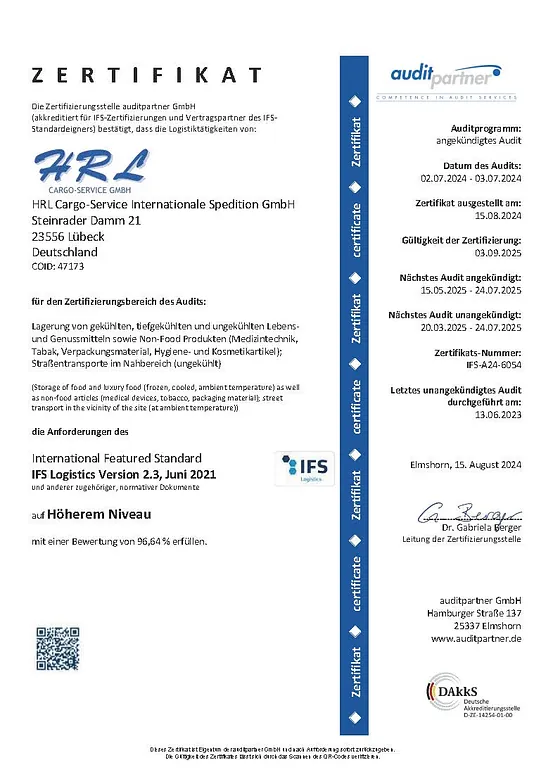 HRL Cargo-Service GmbH, Gesellschaft, Tiefkühllagerung, Qualität, Technik, Erfolg, Mitarbeiter, Leistung, kompetent, Kühllagerung, Schwerpunkt, Tradition, Lebensmittelzulieferindustrie, Ware, Lebensmitte, Lübeck, Logistik, Steinrader Damm 21, auditpartner